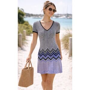 Antonio Melani Chevron Knit Dress Blue Purple Ombre Italy Large